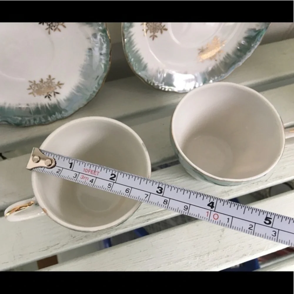 Vintage Demitasse Cups and Saucers Blue & White w/ Gold Trim Accents Set of Two